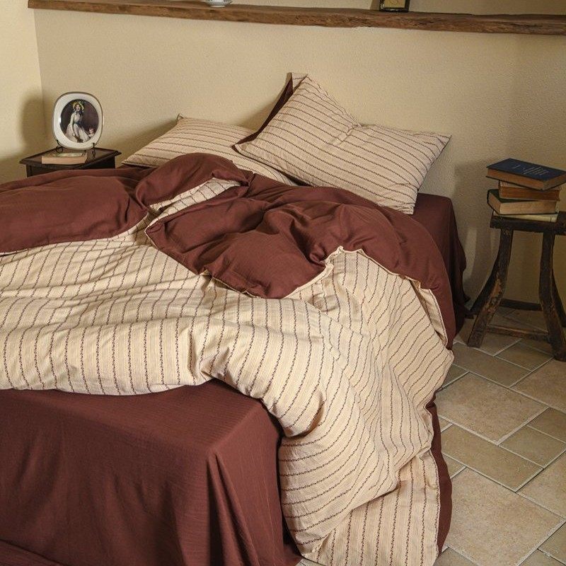 Duvet Cover Set Woven Cotton Percale Linen-Look