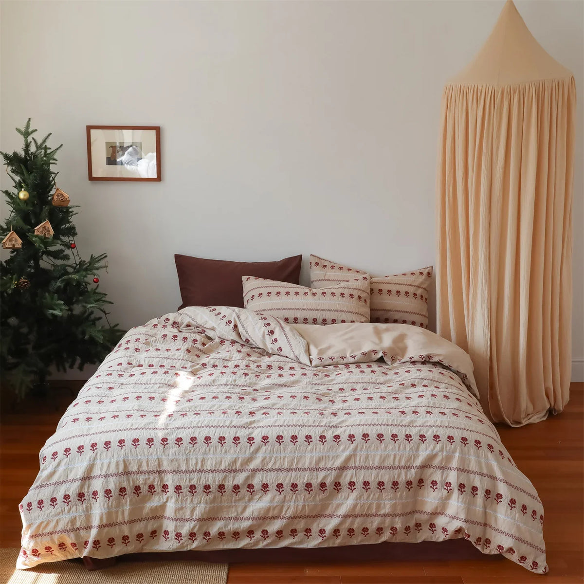 Duvet Set Breathable Cotton-Blend Embroidered Rose
