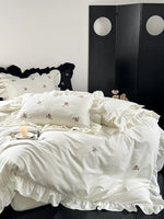 Duvet Set Breathable Cotton Satin Floral Embroidery Set of 4