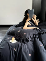 Duvet Set Breathable Cotton Satin Floral Embroidery Set of 4