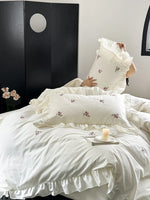 Duvet Set Breathable Cotton Satin Floral Embroidery Set of 4
