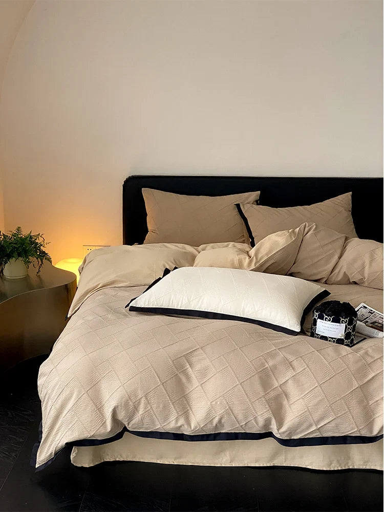 Duvet Set Cotton Satin Lightly Padded Diamond Quilt