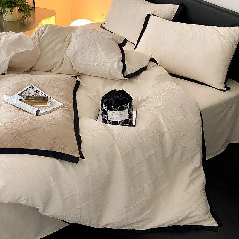 Duvet Set Cotton Satin Lightly Padded Diamond Quilt