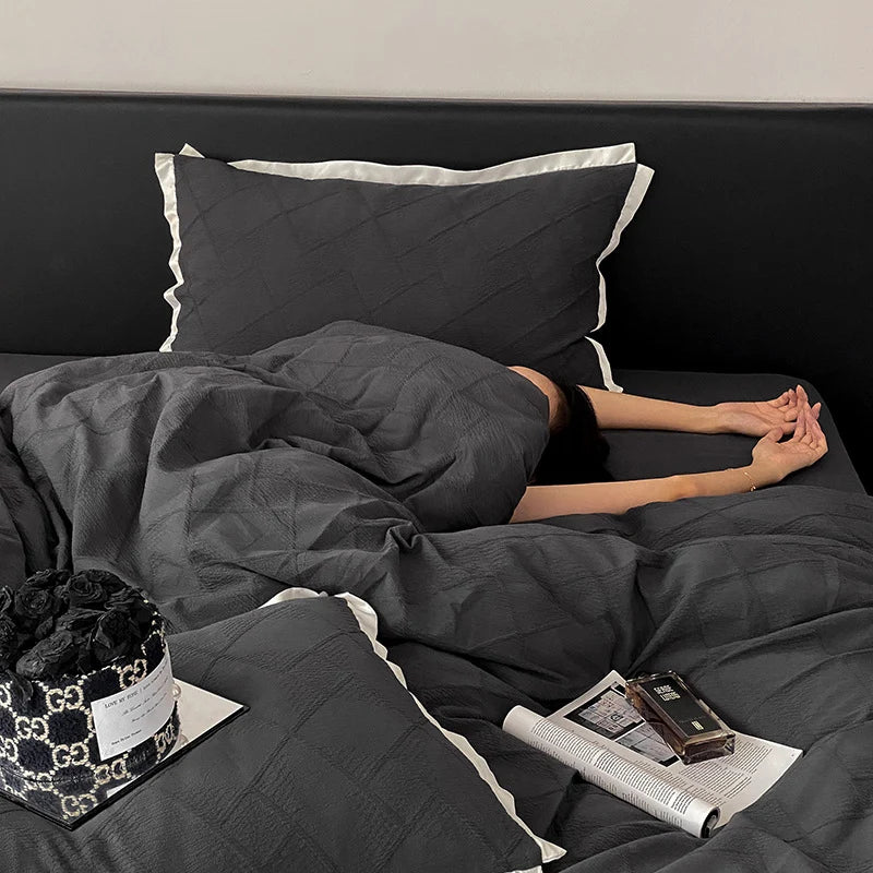 Duvet Set Cotton Satin Lightly Padded Diamond Quilt