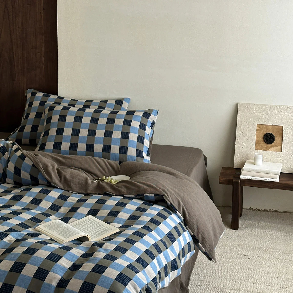 Duvet Set Cotton Satin Textured Check 4-Piece Set