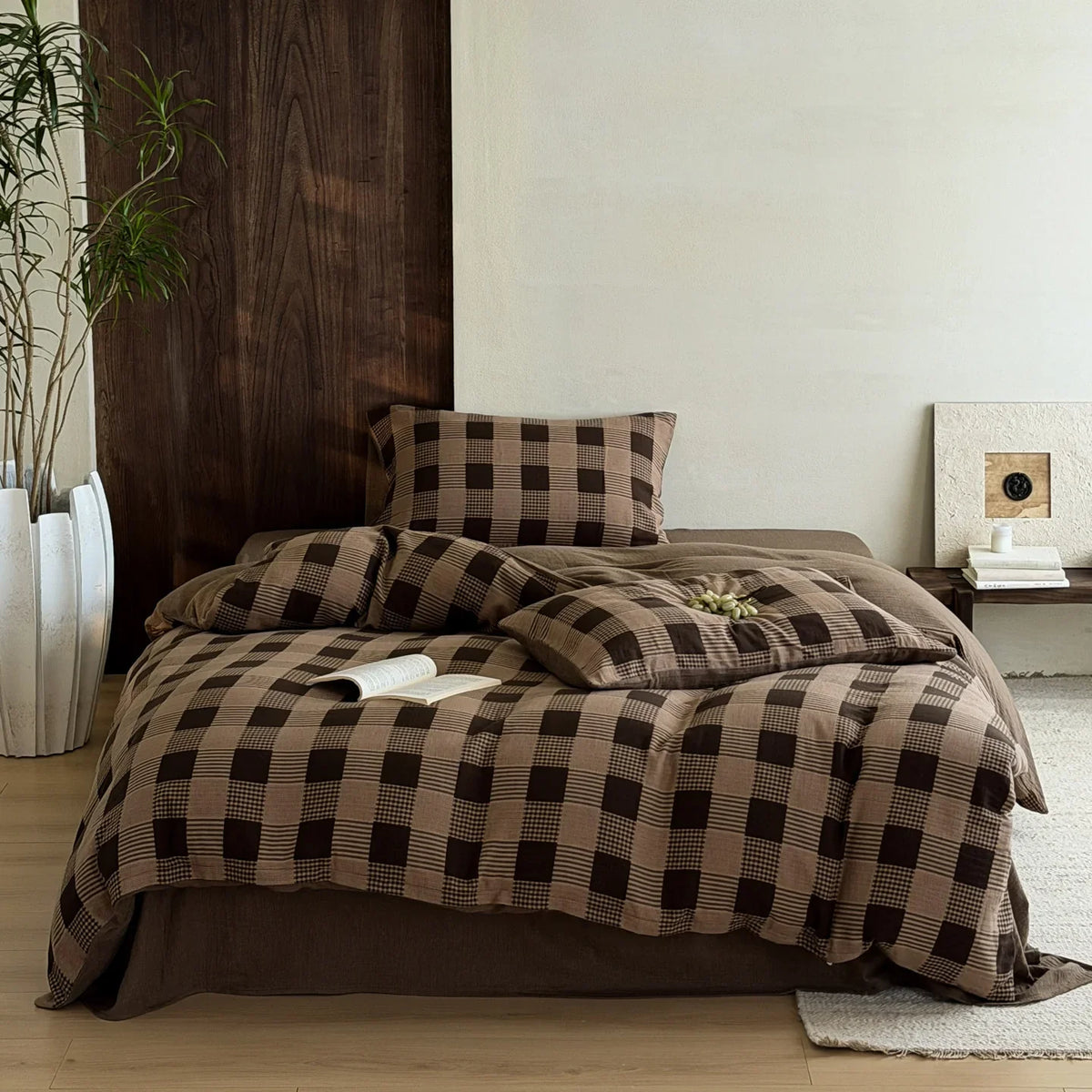 Duvet Set Cotton Satin Textured Check 4-Piece Set