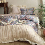 Duvet Set Vintage Floral Ruffled & Gathered Machine-Washable 4-Piece