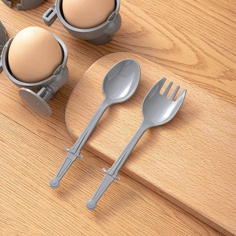 Egg Holder Knight Armor Design With Mini Fork & Spoon