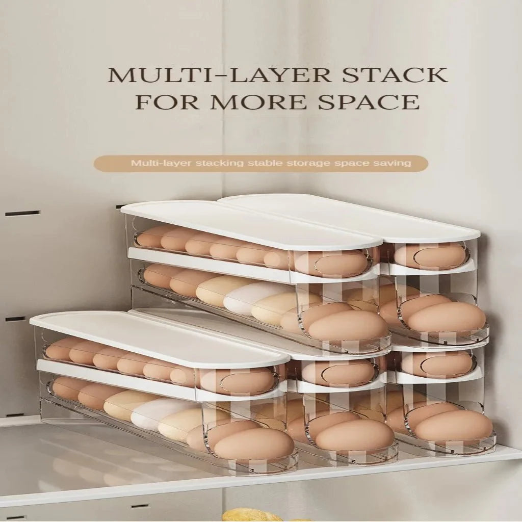 Egg Organizer Two-Tier Automatic Rolling Refrigerator Storage