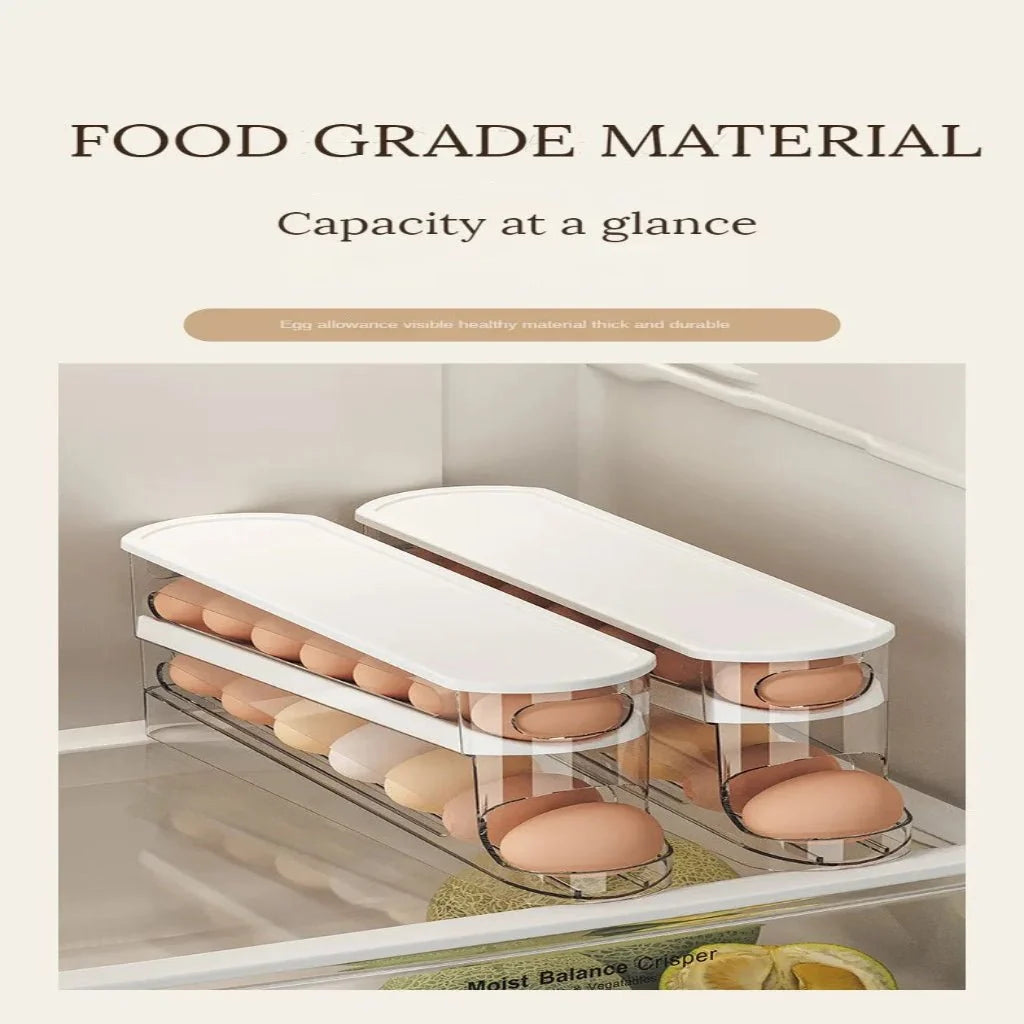 Egg Organizer Two-Tier Automatic Rolling Refrigerator Storage