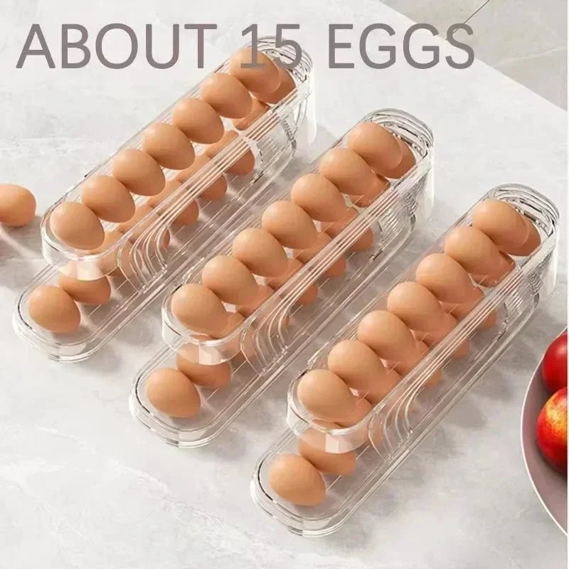 Egg Organizer Two-Tier Automatic Rolling Refrigerator Storage