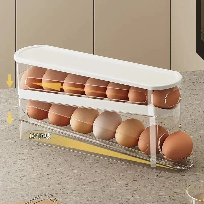 Egg Organizer Two-Tier Automatic Rolling Refrigerator Storage