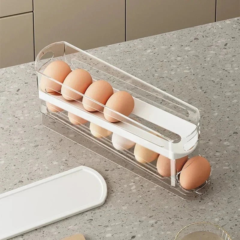 Egg Organizer Two-Tier Automatic Rolling Refrigerator Storage