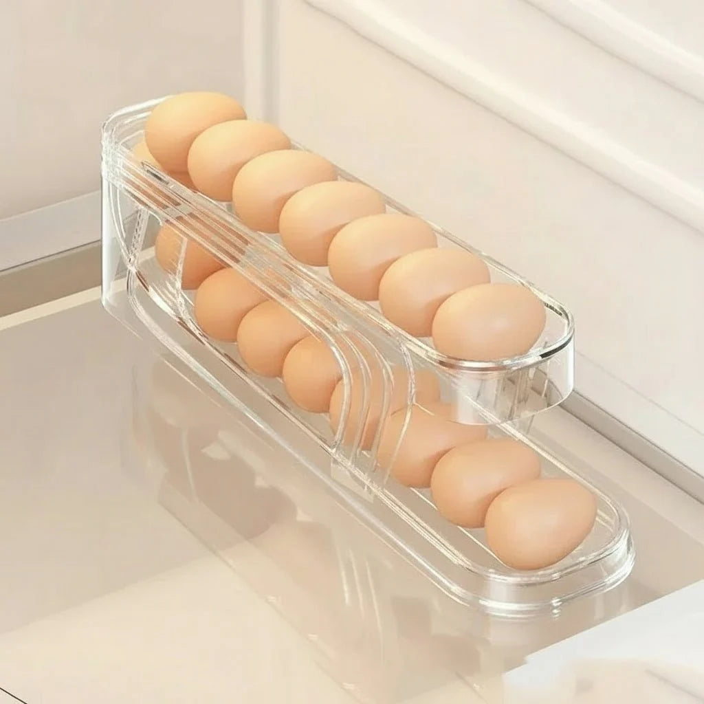 Egg Organizer Two-Tier Automatic Rolling Refrigerator Storage