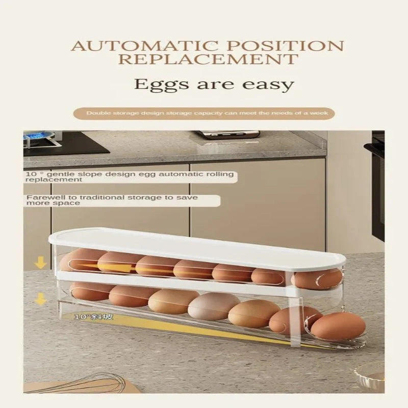 Egg Organizer Two-Tier Automatic Rolling Refrigerator Storage