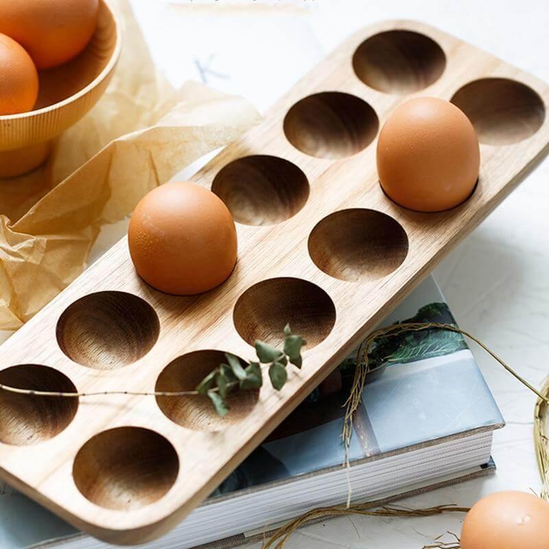 Egg Storage Box Wooden Countertop Organizer