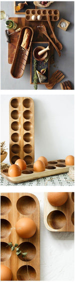 Egg Storage Box Wooden Countertop Organizer