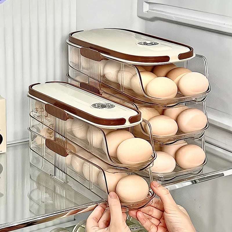 Egg Storage Organizer Automatic Rolling Transparent Container