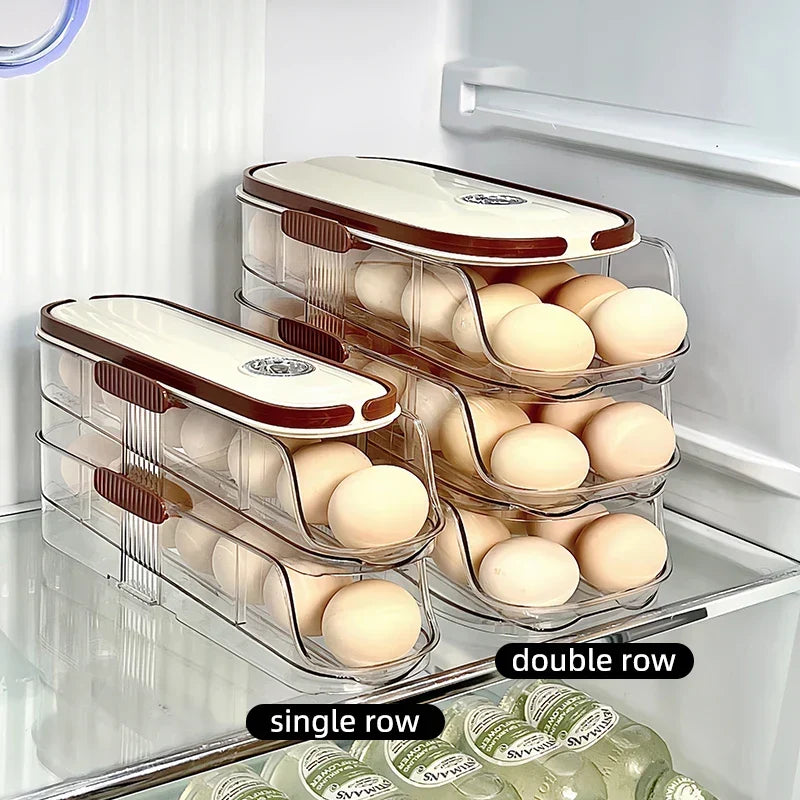 Egg Storage Organizer Automatic Rolling Transparent Container