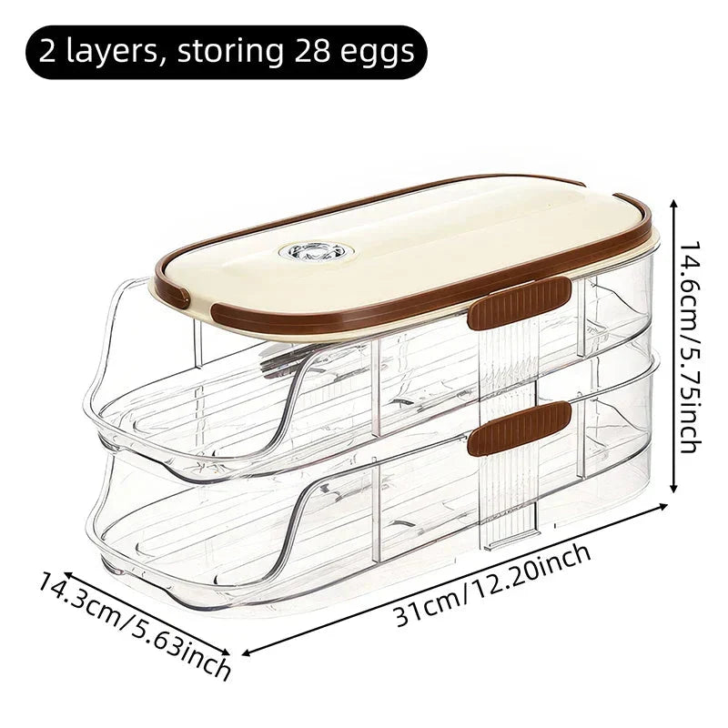 Egg Storage Organizer Clear Automatic Rolling Fridge Container