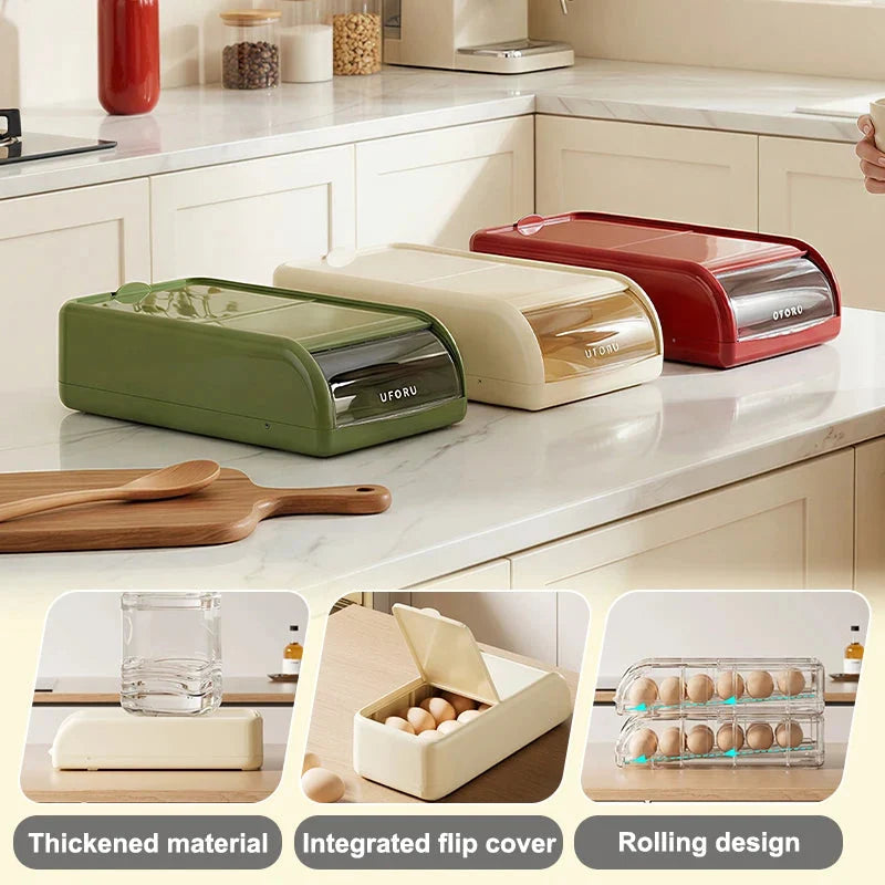 Egg Storage Organizer Stackable Automatic-Rolling Space-Saving
