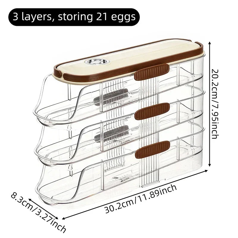 Egg Storage Organizer Transparent Automatic Rolling Refrigerator Container