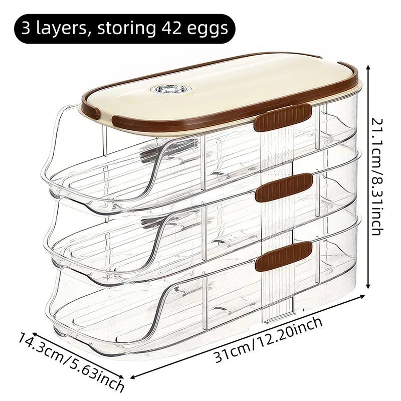 Egg Storage Organizer Transparent Automatic Rolling Refrigerator Container