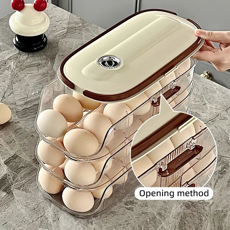 Egg Storage Organizer Transparent Automatic Rolling Refrigerator Container