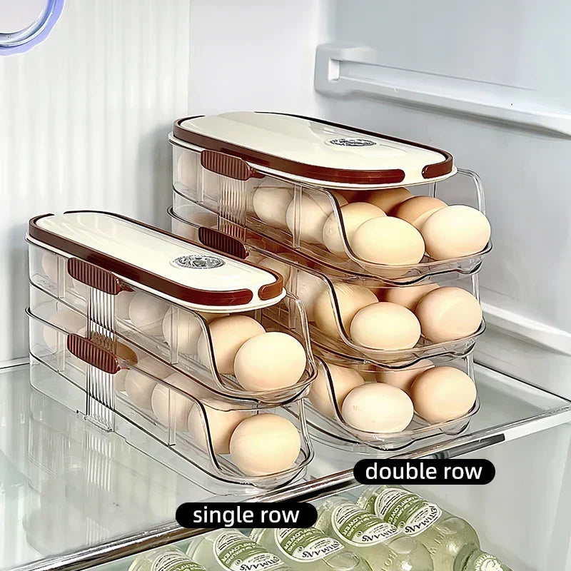 Egg Storage Organizer Transparent Automatic Rolling Refrigerator Container