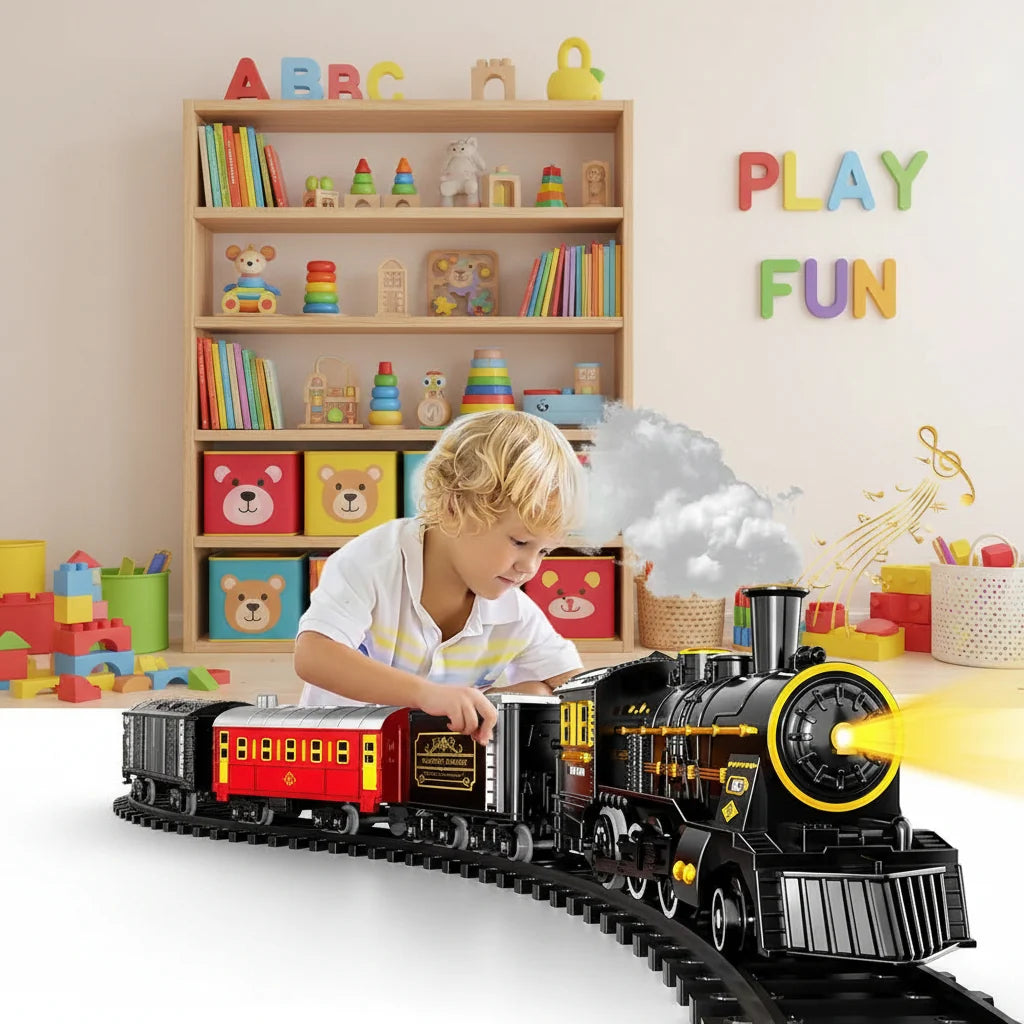 Electric Christmas Train Set Flexible Track Battery-Powered