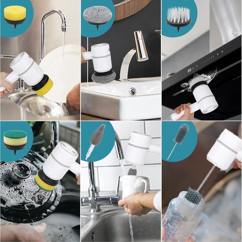Electric Cleaning Brush Cordless With Interchangeable Heads & Three Speeds