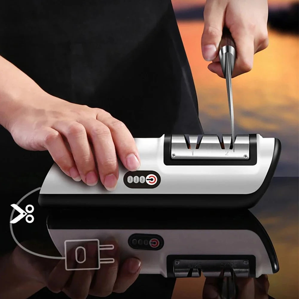 Electric Knife Sharpener Automatic 3-Speed USB Rechargeable