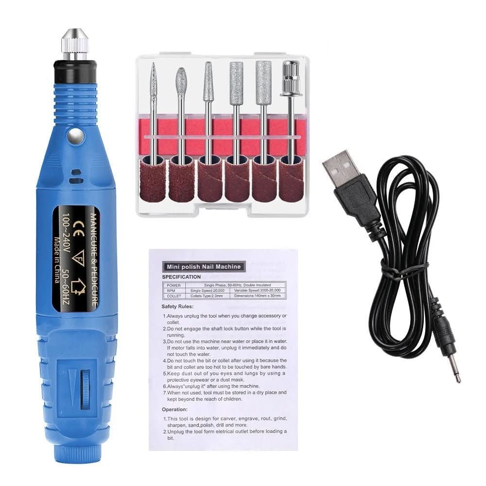 Electric Nail Care Set Adjustable Speed 6 Attachments Manicure & Pedicure