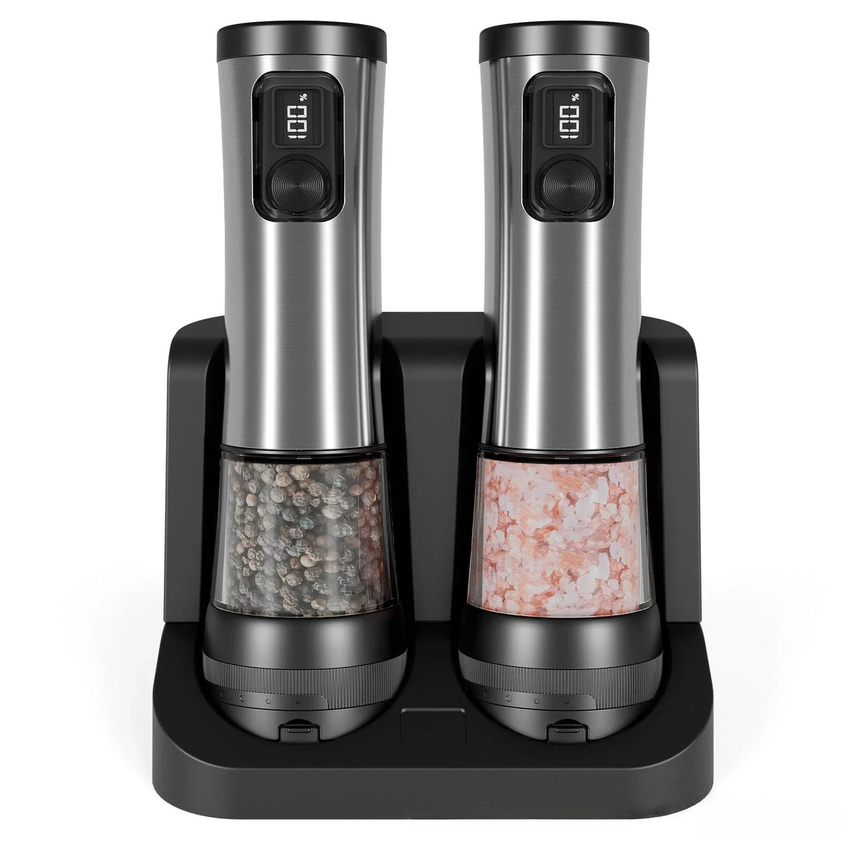 Electric Salt And Pepper Mill Set Rechargeable Adjustable Grind LED Display