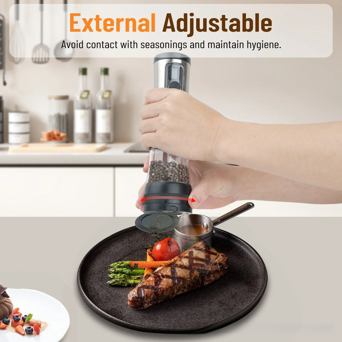 Electric Salt And Pepper Mill Set Rechargeable Adjustable Grind LED Display