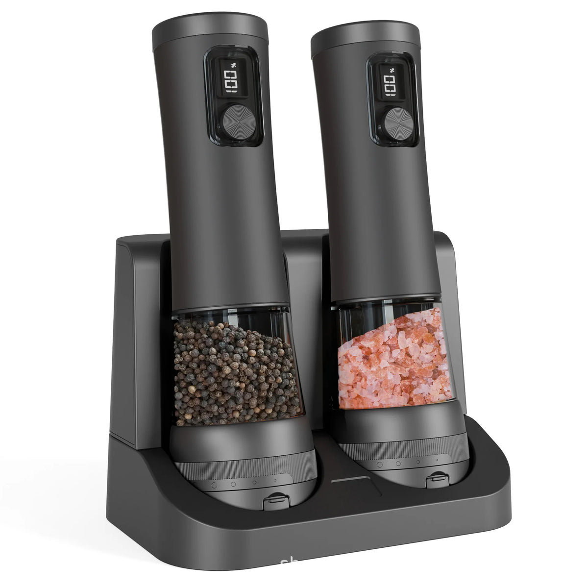Electric Salt And Pepper Mill Set Rechargeable Adjustable Grind LED Display