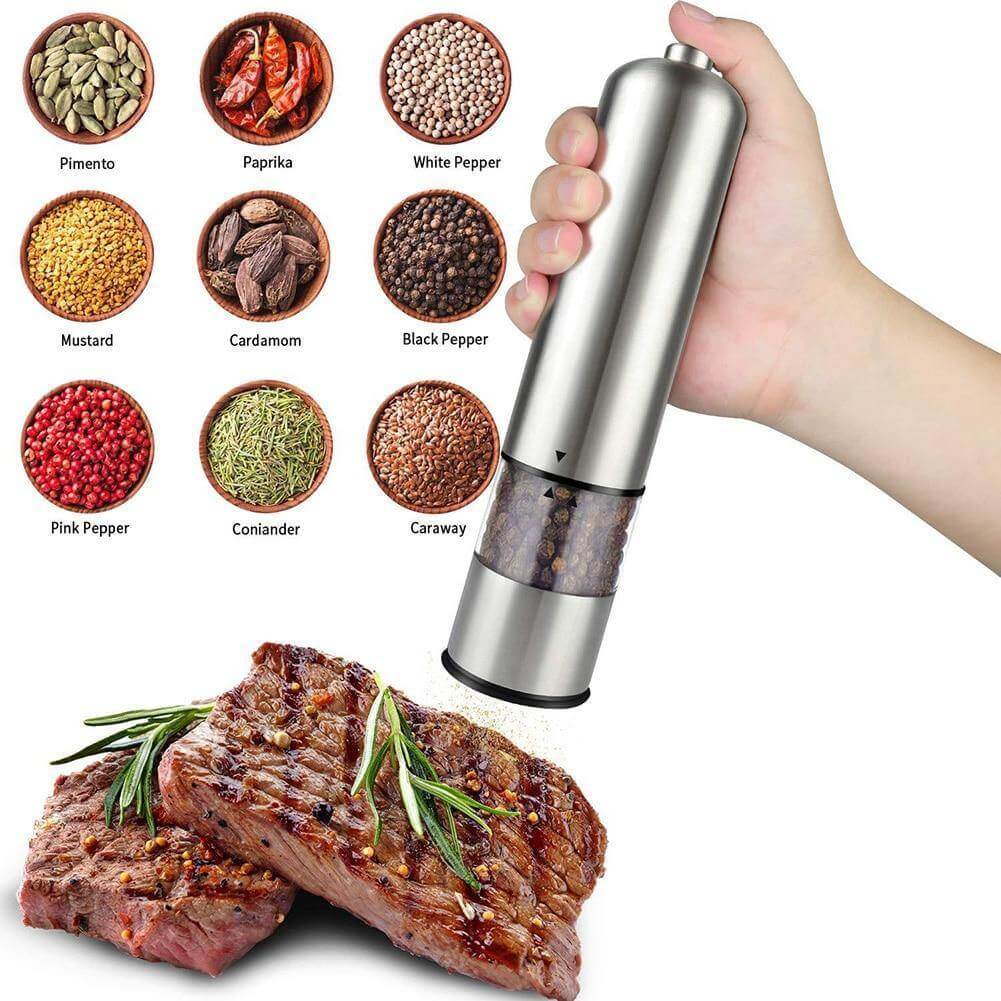 Electric Salt & Pepper Grinder Adjustable Coarseness One-Handed Operation
