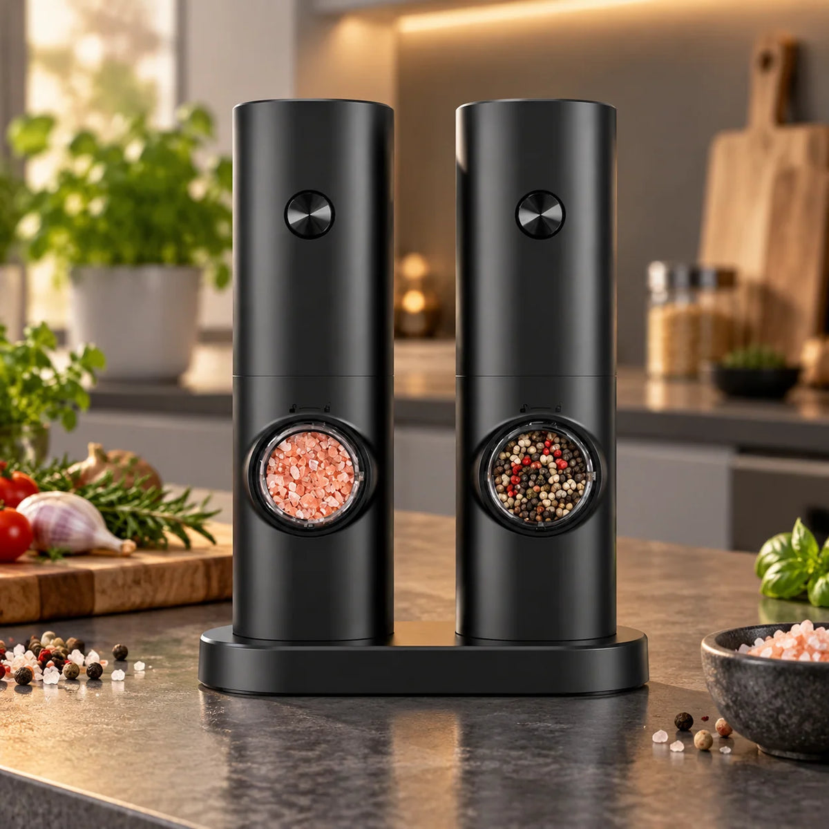 Electric Salt & Pepper Grinder Set Tilt-Activated Adjustable Grind