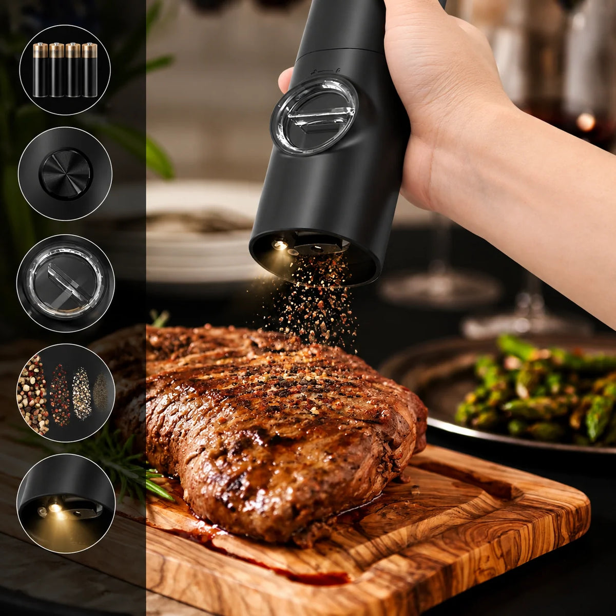 Electric Salt & Pepper Grinder Set Tilt-Activated Adjustable Grind