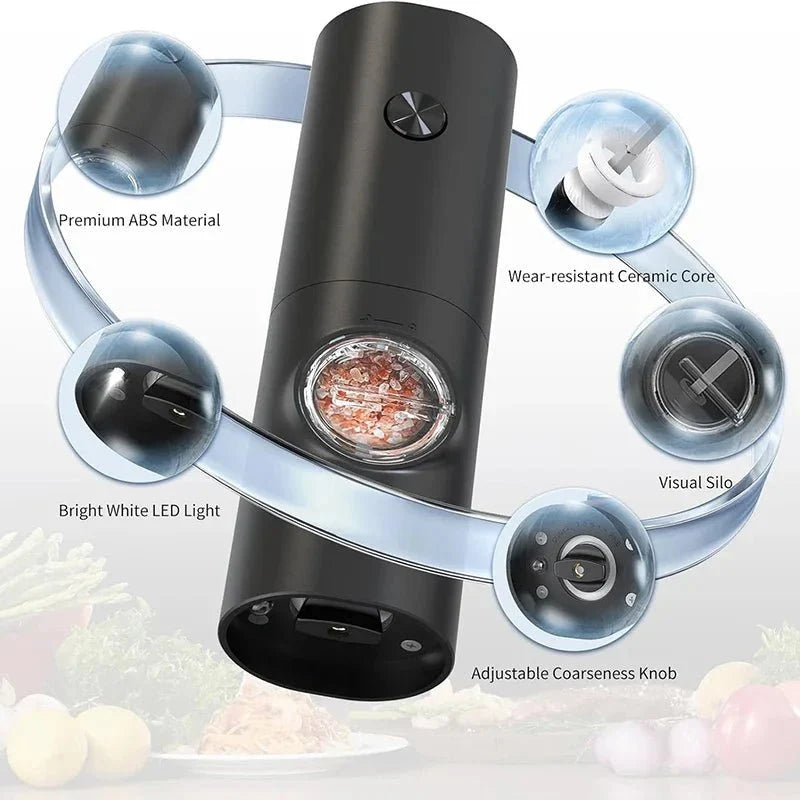 Electric Salt & Pepper Mill Set Adjustable Grind Ceramic Grinder