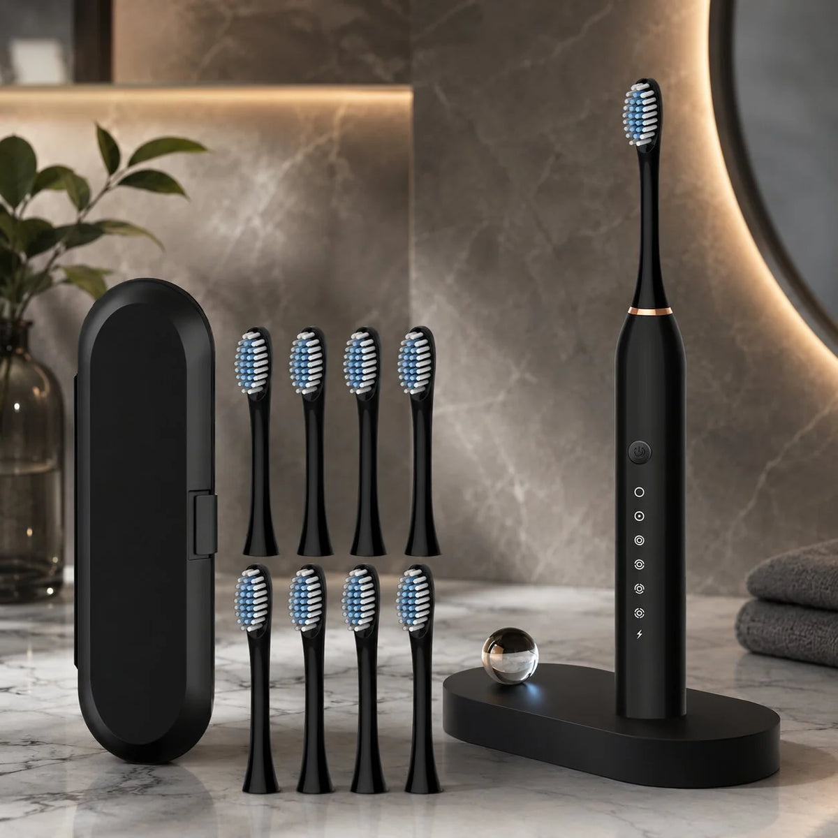 Electric Sonic Toothbrush Quiet USB Rechargeable 8 Replacement Heads