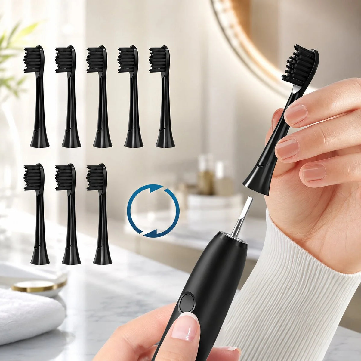 Electric Sonic Toothbrush Quiet USB Rechargeable 8 Replacement Heads