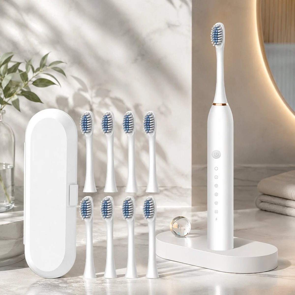 Electric Sonic Toothbrush Quiet USB Rechargeable 8 Replacement Heads