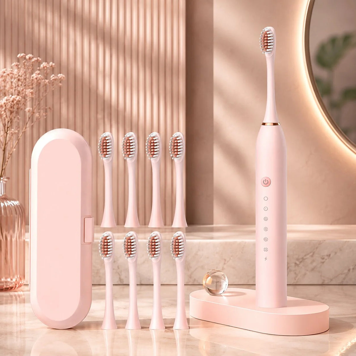 Electric Sonic Toothbrush Quiet USB Rechargeable 8 Replacement Heads