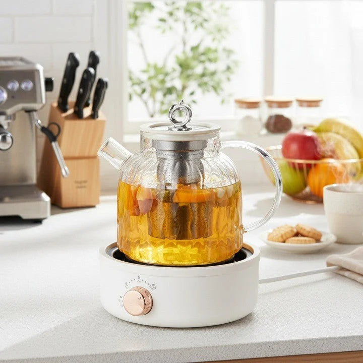 Electric Tea Maker Heat-Adjustable 1L Glass Quiet Operation