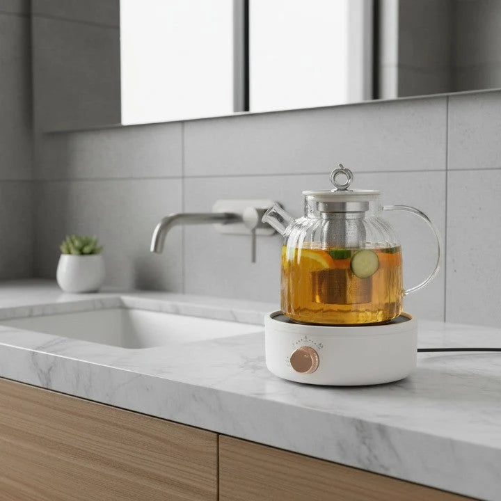 Electric Tea Maker Heat-Adjustable 1L Glass Quiet Operation