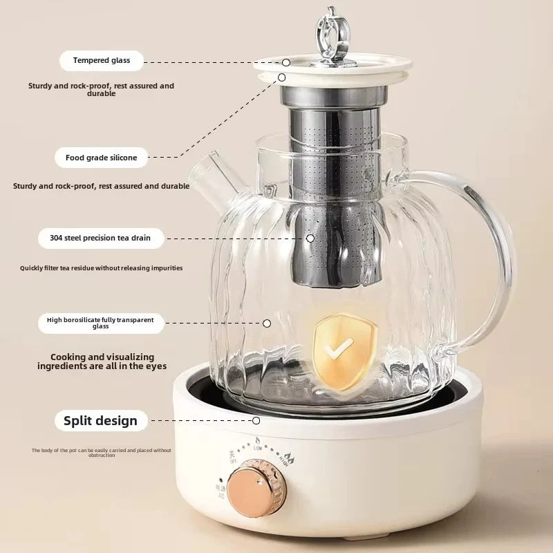 Electric Tea Maker Heat-Adjustable 1L Glass Quiet Operation