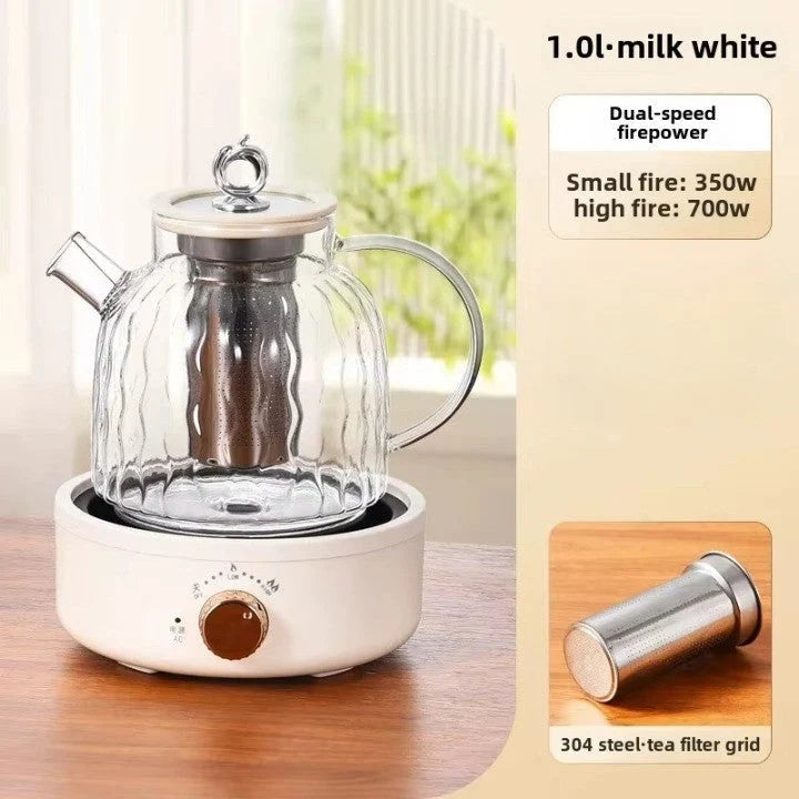 Electric Tea Maker Heat-Adjustable 1L Glass Quiet Operation