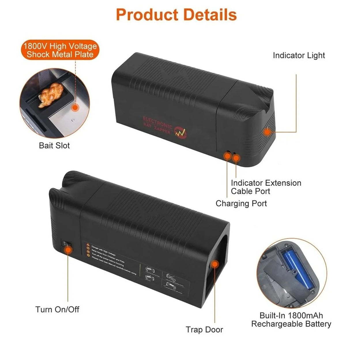 Electronic Rat Trap USB Rechargeable Hands-Free Disposal