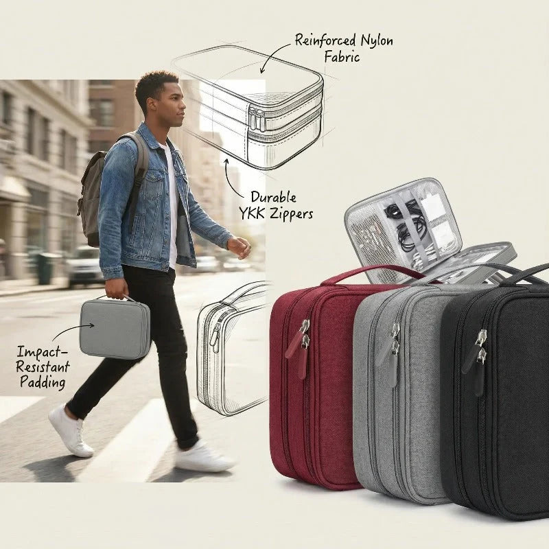 Electronics Organizer 3-Layer Water-Resistant Mesh Pockets